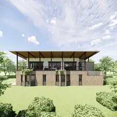 Front architectural rendering of House in the Forest